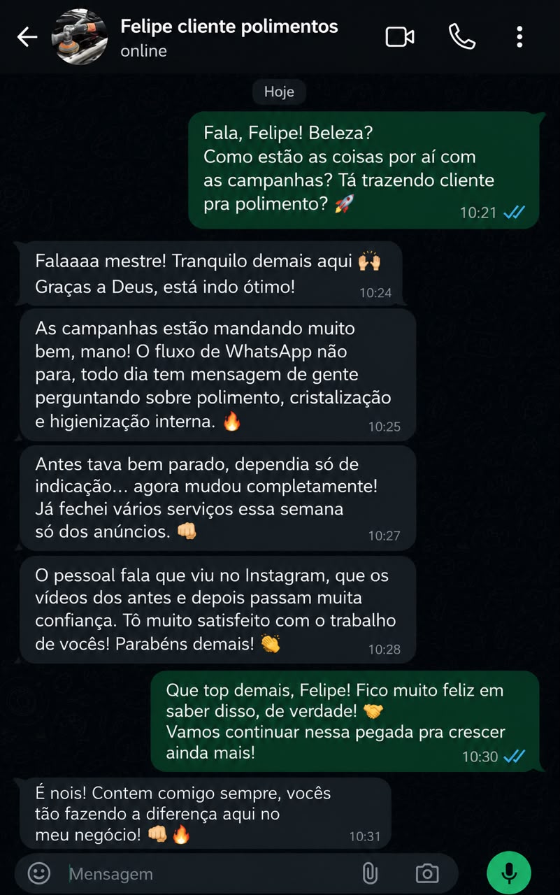 Feedback real de cliente de polimentos, polimento automotivo, sobre os resultados das campanhas