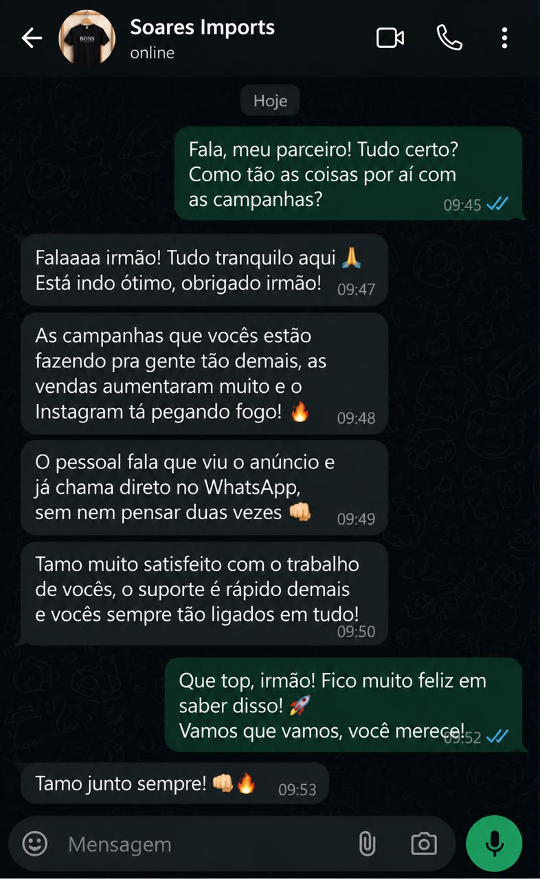 Feedback real de Soares Imports, moda e varejo, sobre os resultados das campanhas